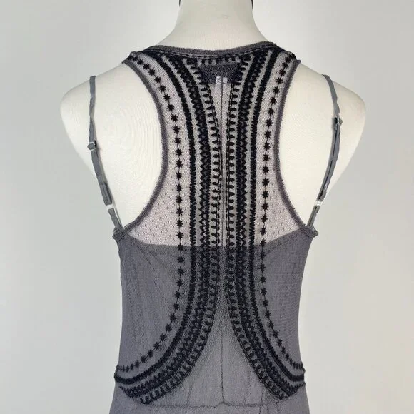 NWOT Johnny Was Biya Floral Mesh Embroidered Irregular Midi Dress Grey Size S - Picture 6 of 12